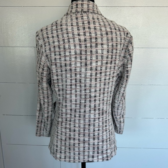 Max Studio Black White & Pink Plaid Tweed Blazer w/ Single Button Closure - Picture 4 of 10